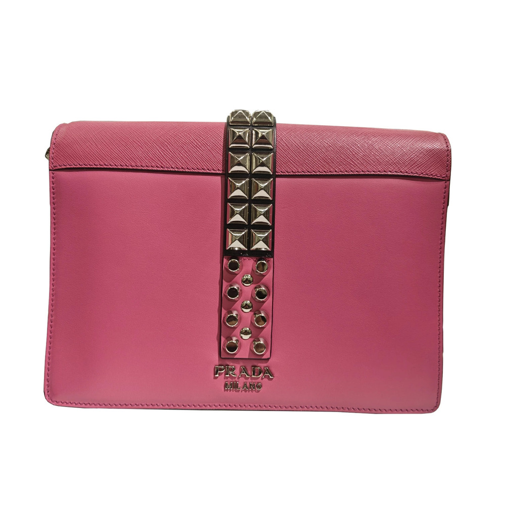 PRADA ELEKTRA BAG Electra Studded Shoulder Crossbody Calf Saffiano Pink Black